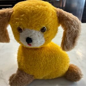 Vintage Musical Yellow Sitting Dog Plush